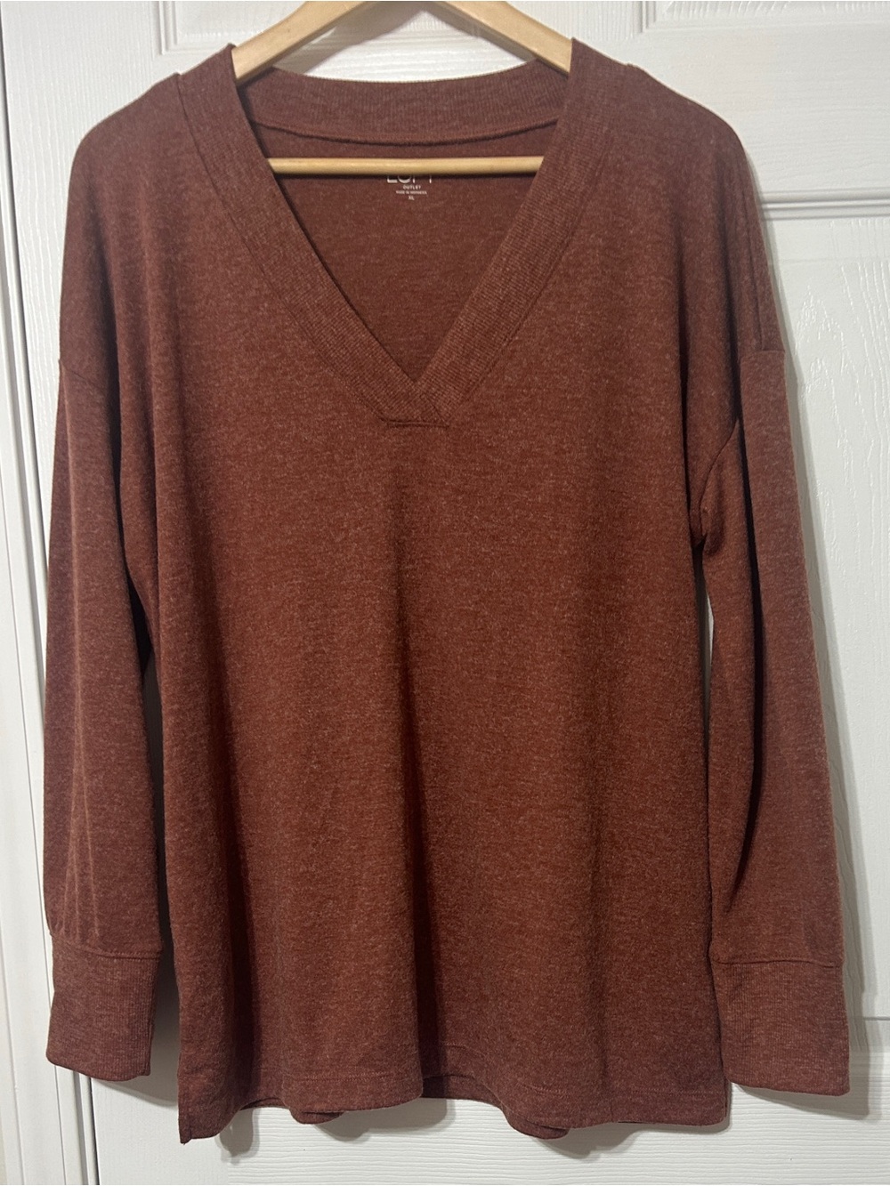 LOFT Outlet Women’s Brown Cozy Knit Top Pullover V-Neck Size XL